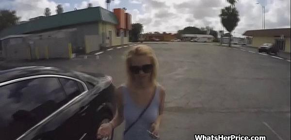  Busty blonde earns fast money with risky fuck